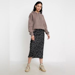 Urban Outfitters Rowan Floral Satin Slip Midi Skirt